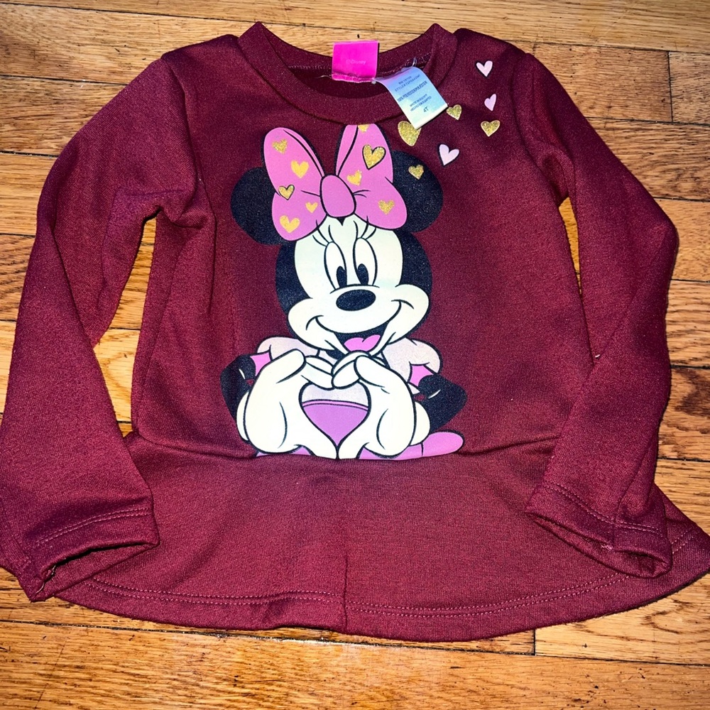 Disney Junior Minnie Girls Burgundy Long Sleeve Pullover Sweater Size 4T